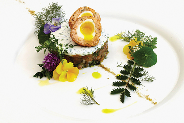 Sea Trout Tartare with Salmon Scotch Egg